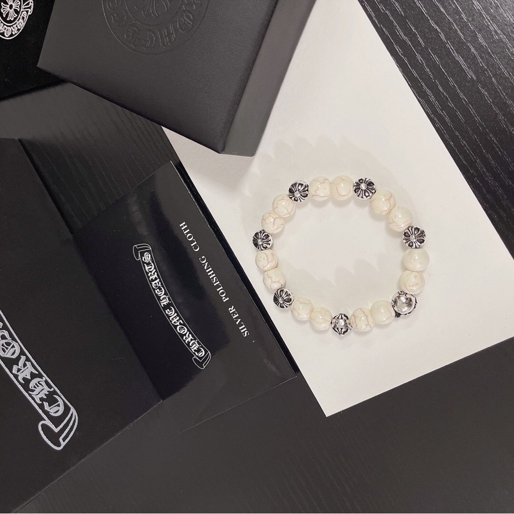 Chrome Hearts Style White Stone Cross Bracelet